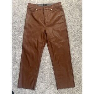 Vintage Metallic Brown Leather Pants Express Global Flare Boot Cut Women's Sz 8